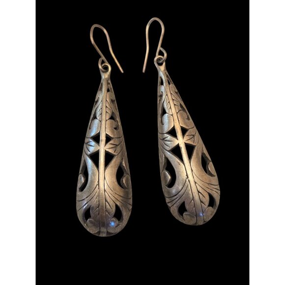 Vintage Silver Filigree Teardrop Earrings Boho Artisan Dangle - Picture 1 of 4